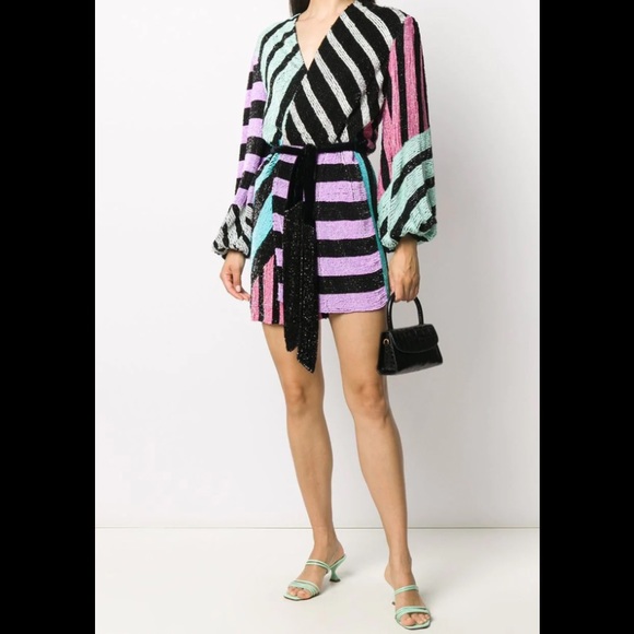 Retrofete Colourblack Stripes Sequin Wrap Dress - Picture 9 of 13